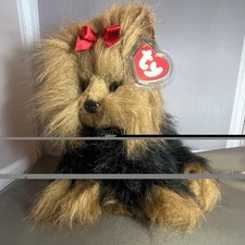 TY Classic Yappy The Yorkshire Terrier Yorkie Puppy Dog Plush With Red Bow