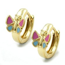 Anelli Cerchietti Farfalle Di 375 Oro Giallo Ala Rosa Chiaro & Azzurro Bambini