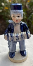 Vintage Holland Delft Blue & White Dutch Boy Hand Painted Playing the Accordion