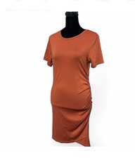 SHEIN Rust Pull Up Ruffle Left Side Short Sleeve Stretchy Midi Dress M NWOT