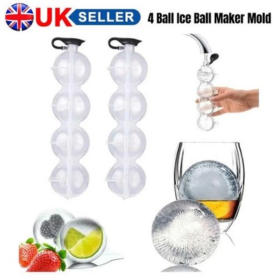 2 Stück Eiswürfel Bar Silikon 4 Ball Maker Zum Selbermachen Form Kugel Großes Tablett Whisky Form