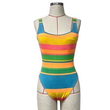 Vintage Anne Cole Womens Size 8 Colorful Striped One Piece Swimsuit