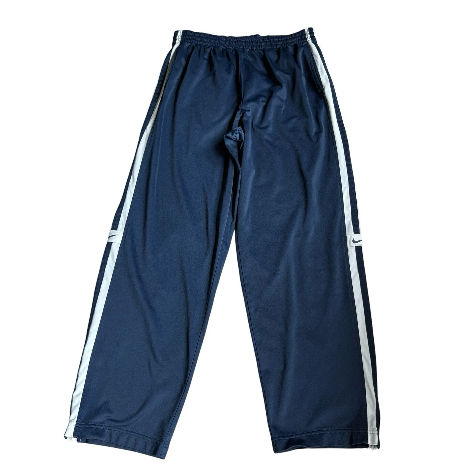 Vtg Nike Track Pants Mens M Y2K Baggy Wide Leg Navy White Ankle Zip Windbreaker