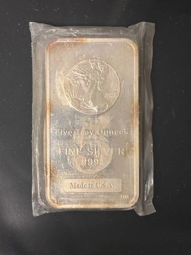 FIVE TROY OUNCES (5 oz.) FINE SILVER 999+ BAR WALKING LIBERTY DESIGN MADE IN USA