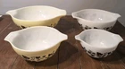 Set of 4 Pyrex Yellow White Black Gooseberry Cinderella Mixing Bowls