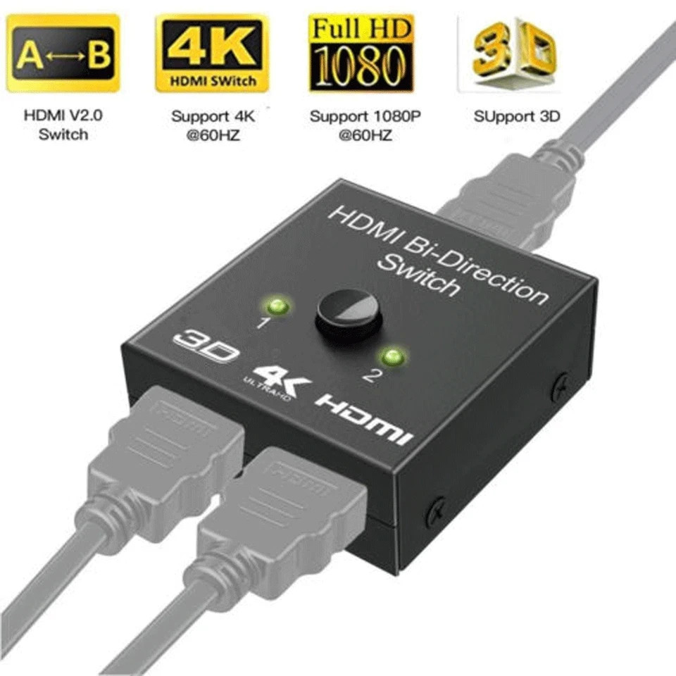 HDMI 2.0 HDTV Switch Switcher Splitter Bi-Direction Hub HDCP 2x1 1x2 In Out 4K