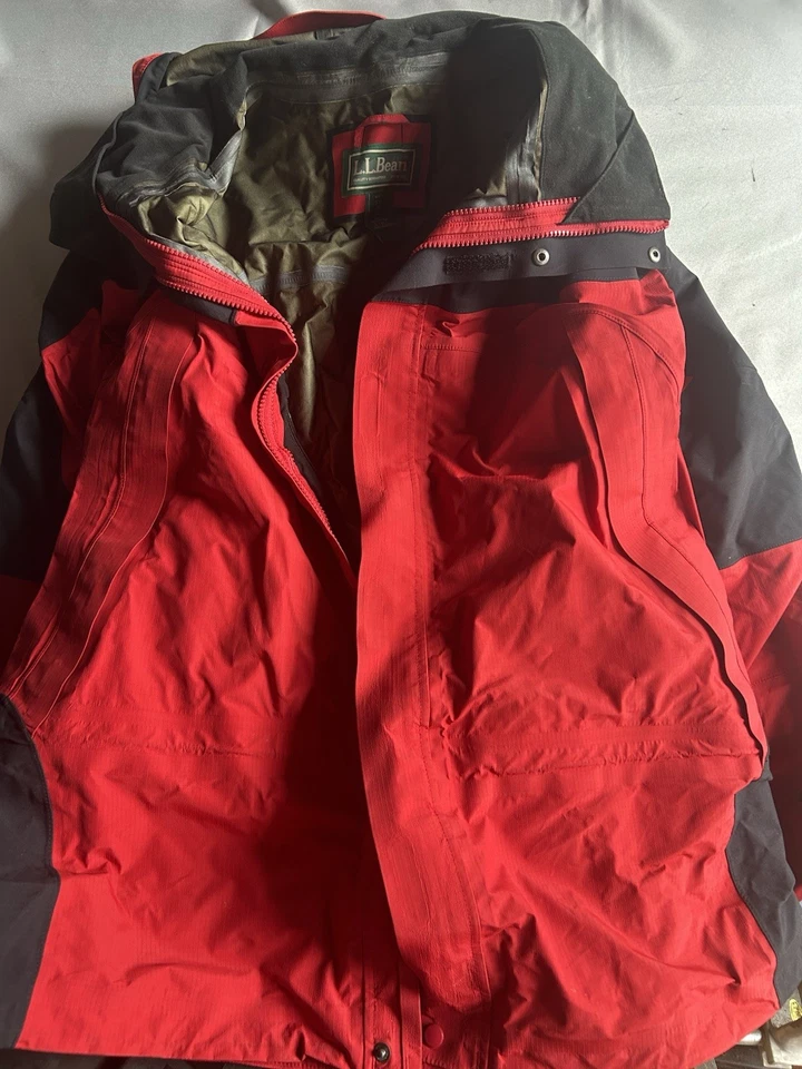 Vintage L.L. Jaqueta Parka Masculina Bean Mountain Guide XXL Vermelha Preta com Zíper Com Capuz - Imagem 2 de 4
