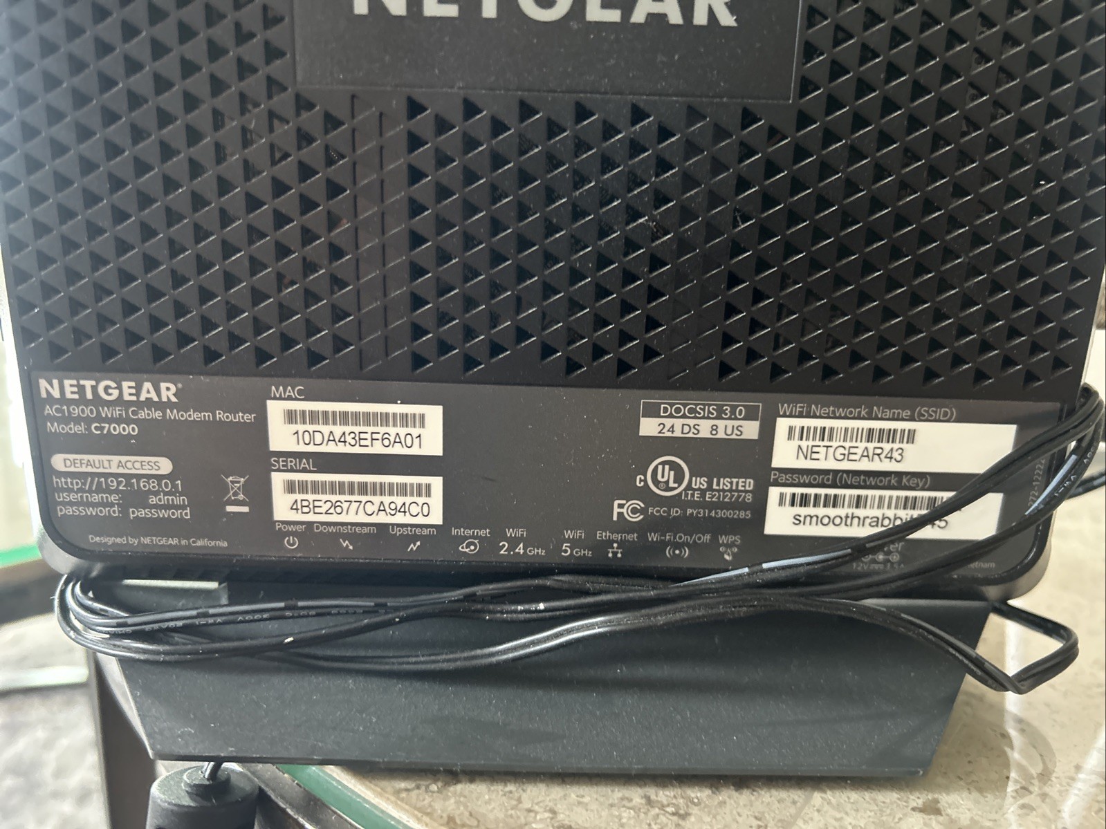 NETGEAR C7000 AC1900 WiFi Cable Modem Router DOCSIS 3.0 Dual-Band ...
