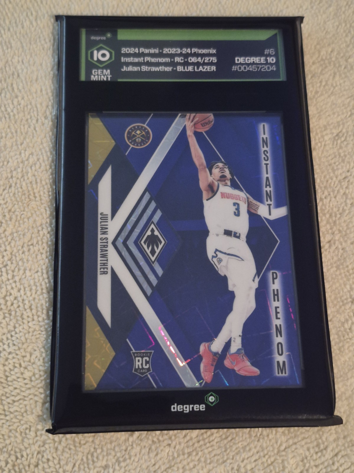 2023-24 Julian Strawther Phoenix Instant Phenom Blue Lazer RC /275 Degree Gem 10