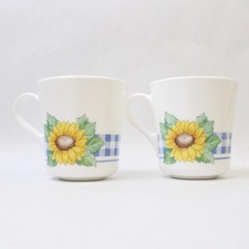 Lot Of 2 Corning Corelle Sunsations Pattern Sunflower Ceramic Mugs 3.5