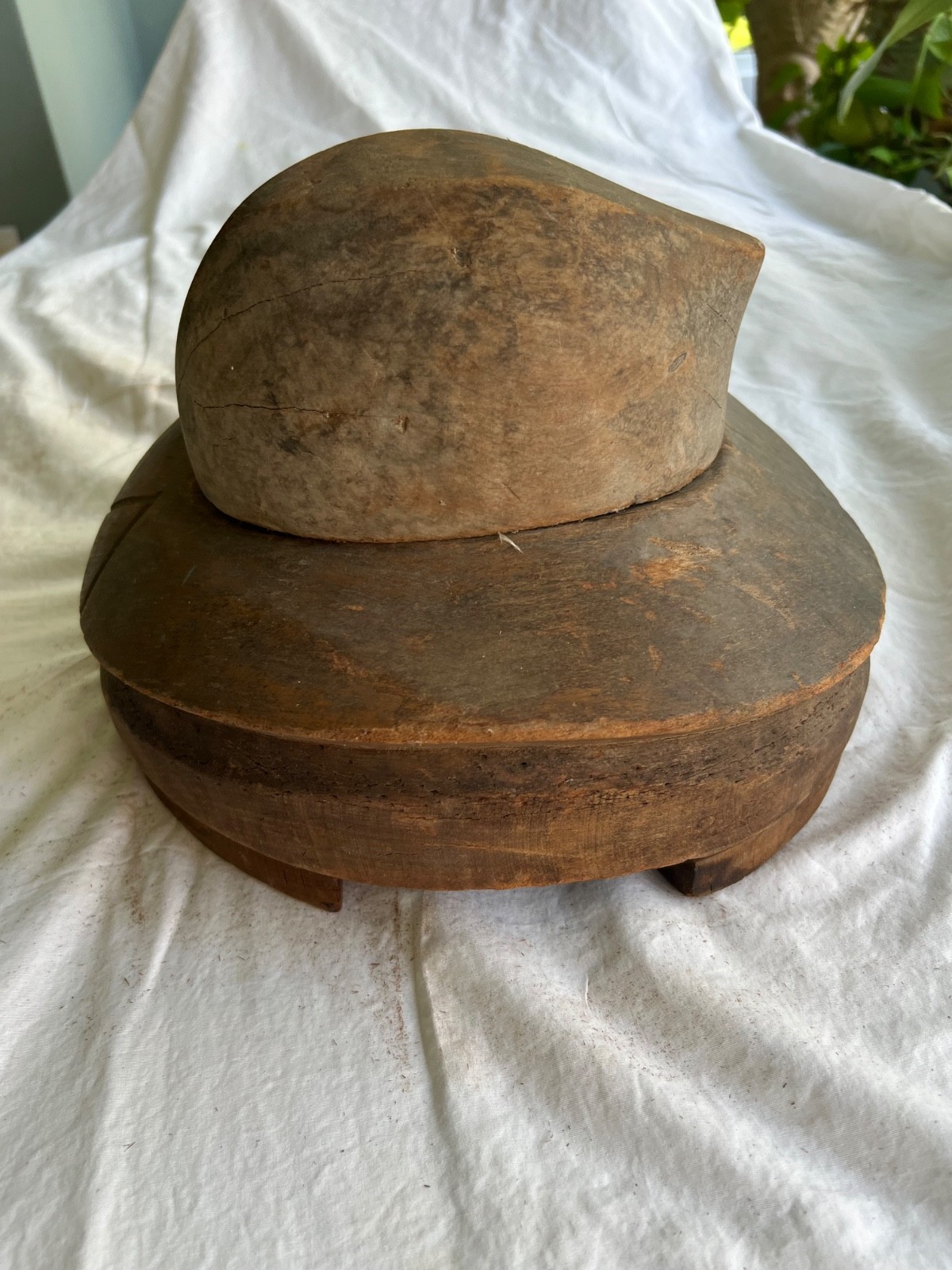 Two piece brim andcrown block /MILLINERY WOOD BLOCK HAT MAKING /FORM/MOLD/
