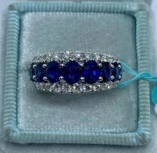 2 Ct Oval Cut Lab Created Blue Sapphire Wedding Band Ring 14K White Gold Plated