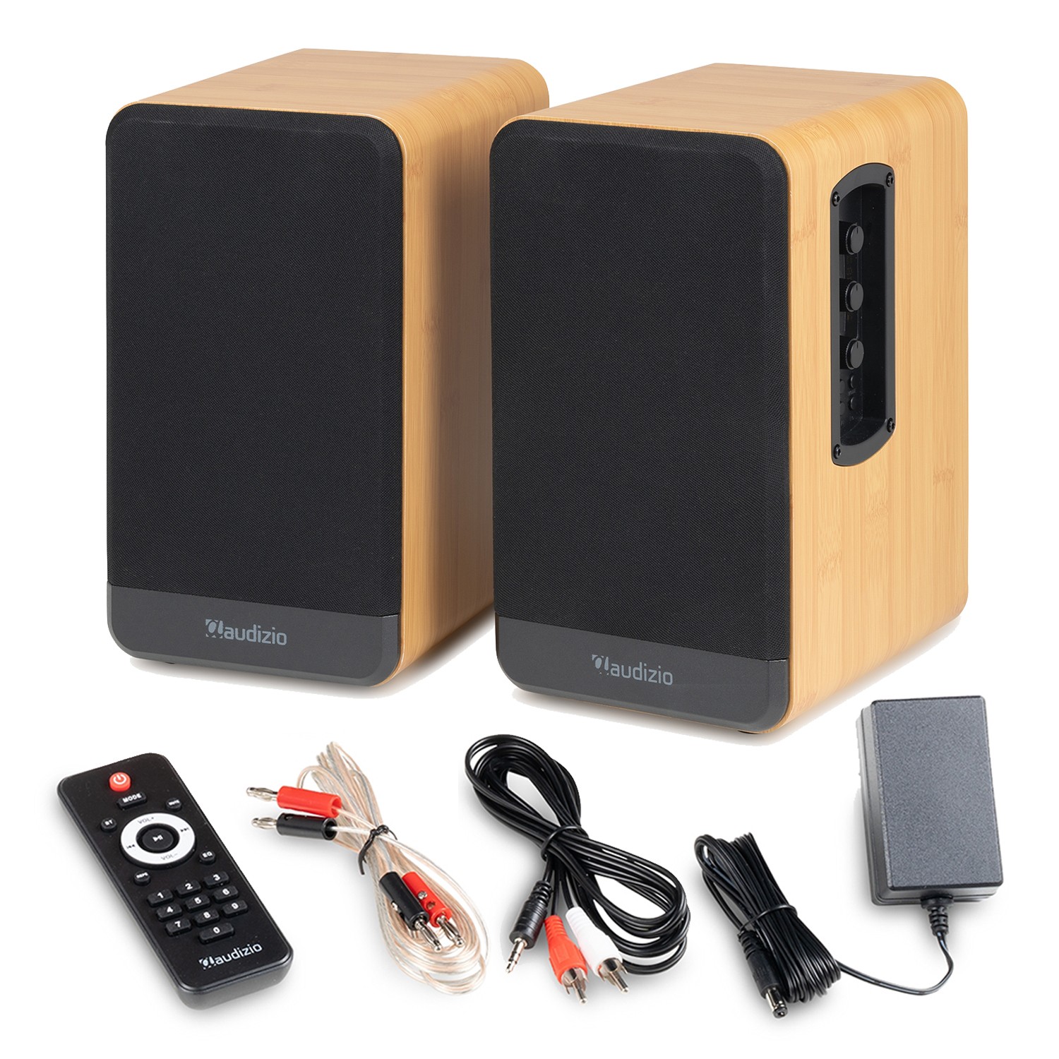 Audizio BS10 Active Bookshelf Speaker Set Bluetooth 80W - Bamboo