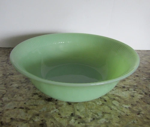 Vtg Jadeite Fire King Oven Ware Jane Ray Ribbed Serving Bowl 8 1/4" USA