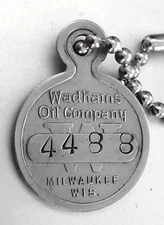 VTG Charge Coin: WADHAMS OIL CO; Milwaukee WI; Customer #4488; Key Fob Tag
