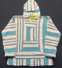 Iguana Jack Baha Teal White Brown Hooded Poncho Sweatshirt Pullover Large NEW