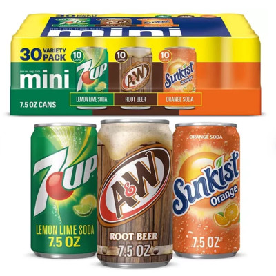 7UP, A&W Root Beer and Sunkist Variety Pack 7.5 fl. oz., 30 pk.
