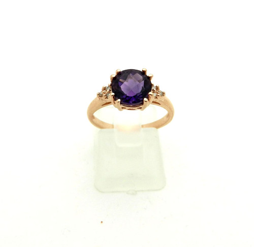 EMA signed 10k Pink Rose Gold Cushion Checkerboard Amethyst Ring Diamond Accent - Picture 10 of 10
