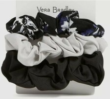 VERA BRADLEY Set of 3 Scrunchies Frosted Floral Black Gray - NWT SEALED