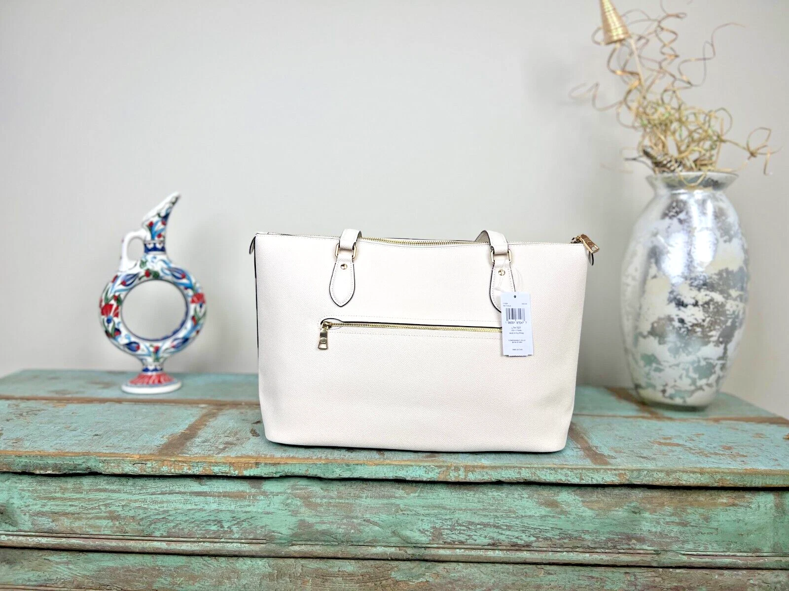 Coach Borsa donna Gallery in pelle con zip Gesso CH285