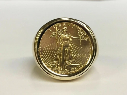 Without Stone US LIBERTY COIN Women's Fancy Wedding Ring 14k Yellow Gold Finish