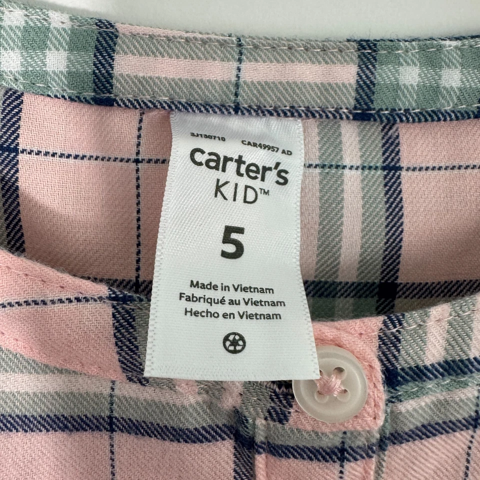 Carter’s Kid Little Girl 尺码 5 粉色灰色格子斜纹腰带衬衫连衣裙新品 — 第 2/4 张图片