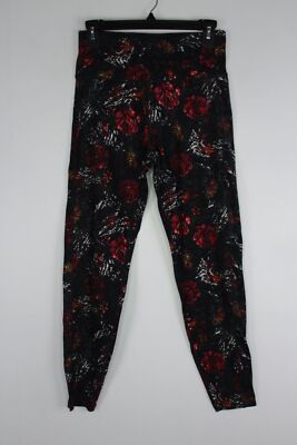 Women's Sofia Active Ribbed Leggings Shine Finish Floral Black Medium(8-10)