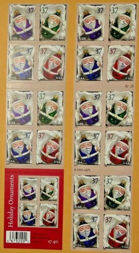 Four Booklets x 20 = 80 Of HOLIDAY ORNAMENTS / SANTA 37¢ USA Stamps. # 3883-3886 - Picture 1 of 5