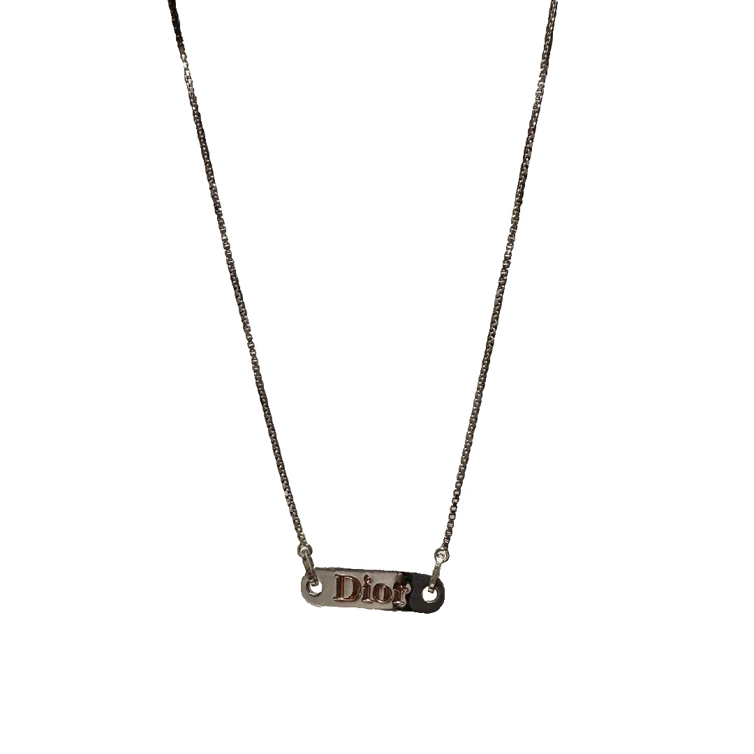 Collana Christian Dior placca logo argento