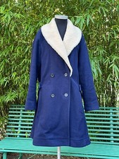 Jw Anderson Runway Navy Blue Wool Swing Coat With Shearling Collar $1870 Uk 8