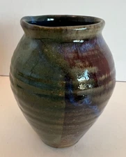 Hamilton Williams Studio 4” Bud Vase ~ '01 Glazed Signed Pottery ~ greens, blue