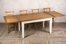 EXTENDING OAK COUNTRY FARMHOUSE KITCHEN DINING TABLE WITH PAINTED BASE 1.5M