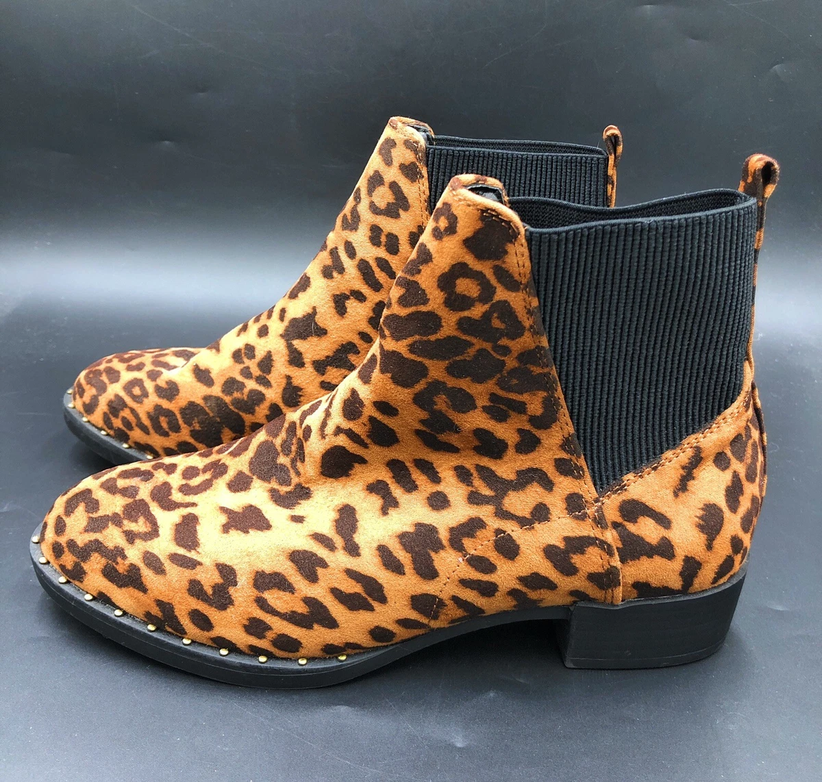 New Look Womans Brown Black Animal Print Slip On Ankle Boots Size