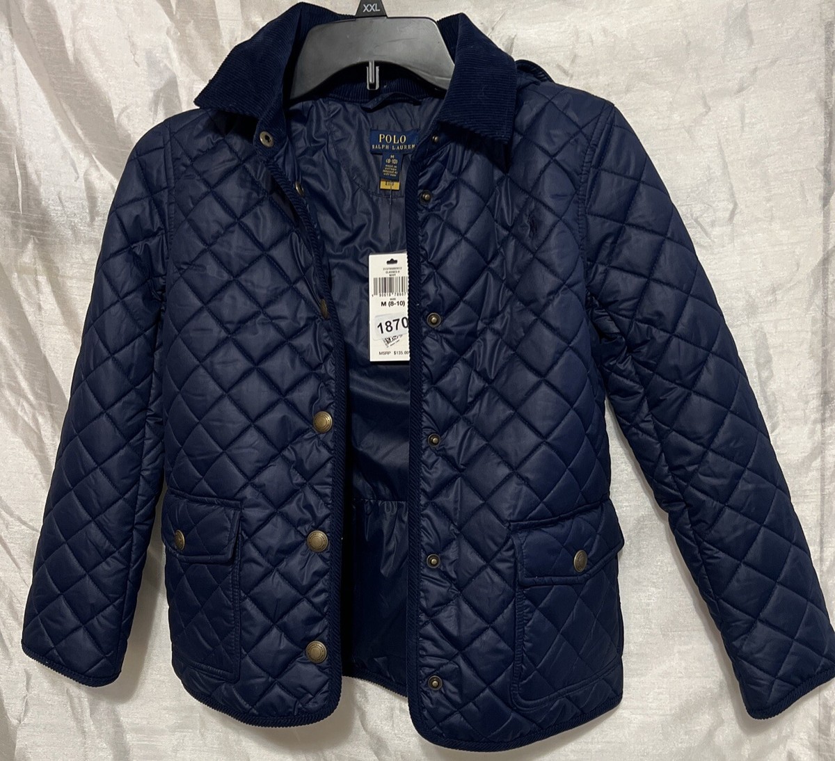 Polo Ralph Lauren Girls Navy Blue Jacket Size Medium 8-10 Quilted 