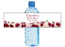 Blush  Burgandy Floral Water Bottle Labels Weddings Birthday Bridal Party