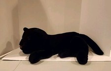 Vintage Black Panther Plush Stuffed Animal Laying Down 29" Paw to Tail Blue Eyes