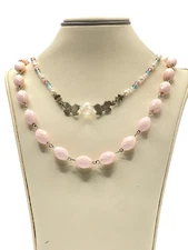 Silver-Plated Y2K Butterfly Beaded / Pink Faceted Bead Necklaces 16" /  22"