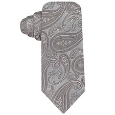 RYAN SEACREST DISTINCTION Silver Gray Grove Paisley Silk Blend Slim Tie