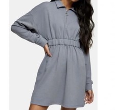 Topshop Brand Sweater Dress Women's Size 2 Gray Mid Thigh Mini Long Sleeve