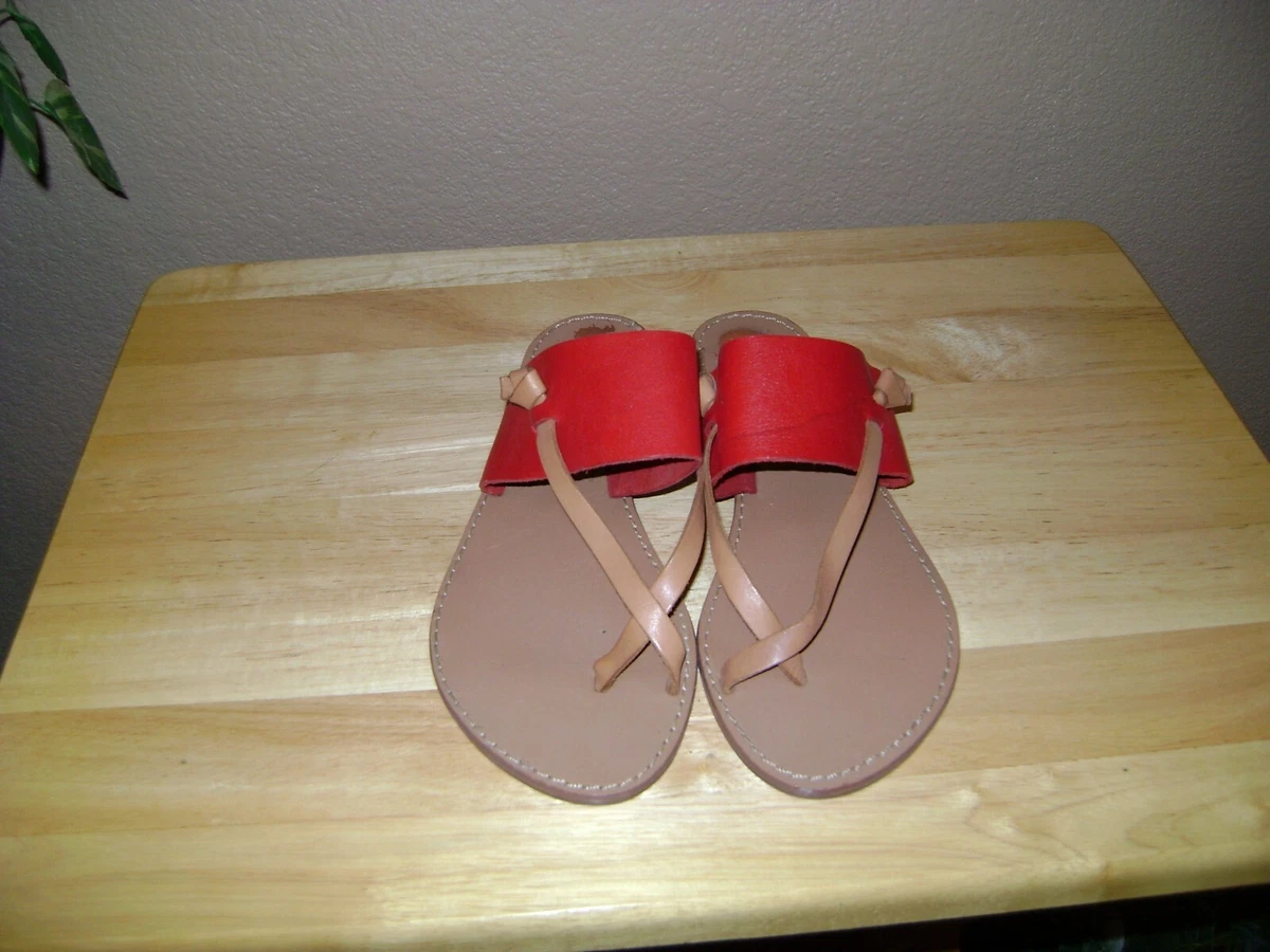 WOMAN S ADORABLE RED LEATHER FLIP FLOP STYLE SANDAL S by