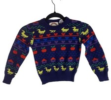 Vintage 90s Kids Girls Boys Sweater Size 5-6 Funky Eclipse Retro 80s Ducks Heart