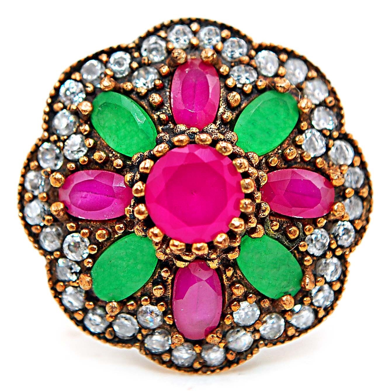 Exquisite Ottoman Empire Inspired 3CT Treated Ruby 925 Sterling Silver Ring Size 6.5