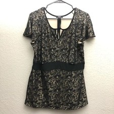 Alfani Woman Black Shirt Dress Floral Foliage Lace Front Tie Size 1X