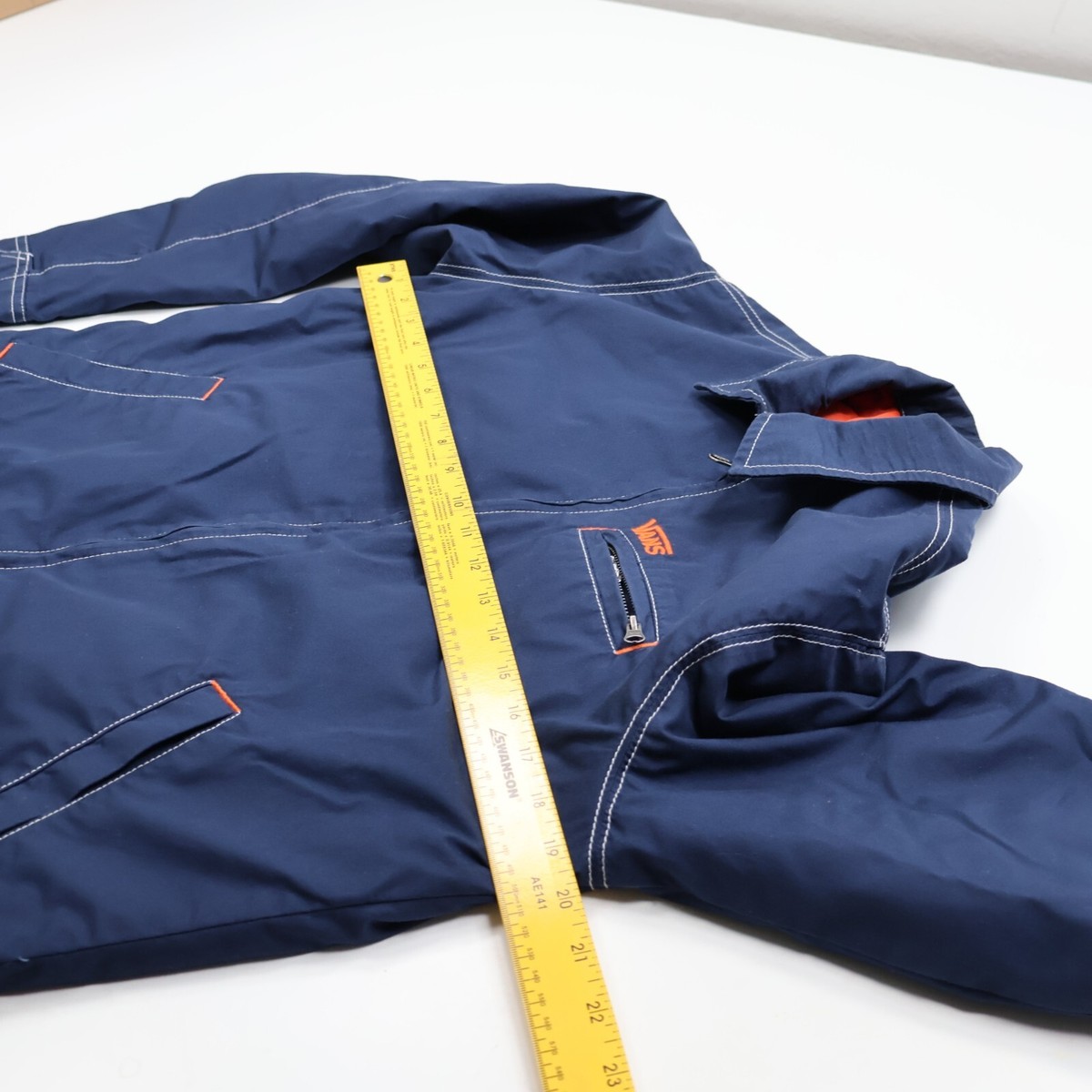 VANS Jacket Womens XS Navy Blue Orange Zipper Collared Oversized