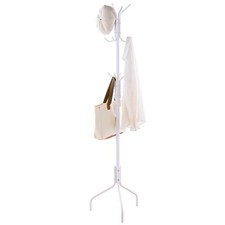 Freestanding Metal Coat Rack 12 Hooks 3 Legs for Entryway Hat Stand White