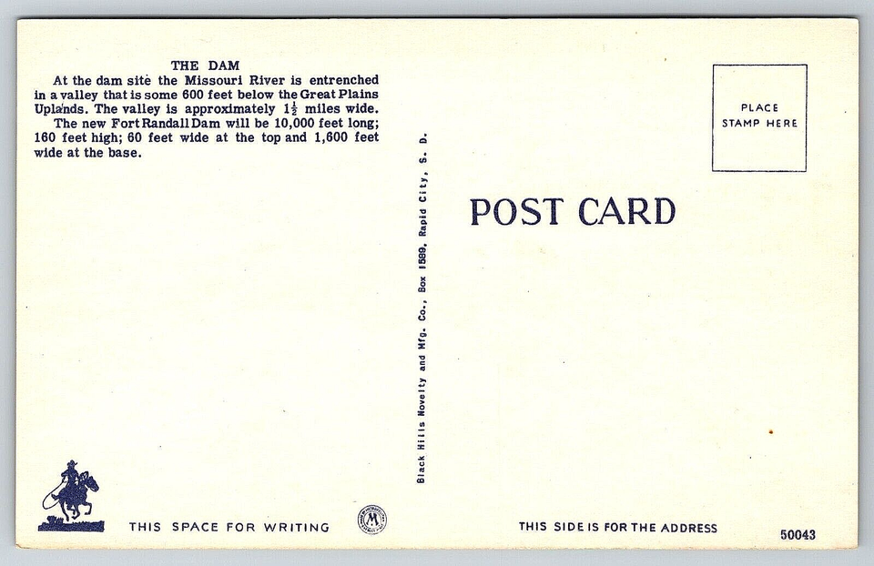 Original Old Antique Vintage Outdoor Postcard Fort Randall Dam