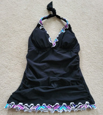 Profile by Gottex Pretty Wild V-neck Tankini Top Sz 6 Black Purple green BLue
