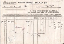 NORTH BRITISH RAILWAY CO. 1880 Edinburgh For Dues on Coke,Coal Invoice Ref 45171
