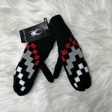 NWT Spyder Women's Black Oversize Fair Isle Knit Mitten Fleece Lining One Size