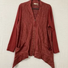LOGO by Lori Goldstein Dark Red Soft Comfy Asymmetric Hem Zip Up Jacket Large